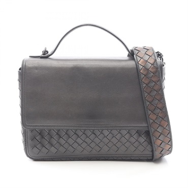 BOTTEGA VENETA Intrecciato Shoulder Crossbody Handbag leather Gray Brown Used