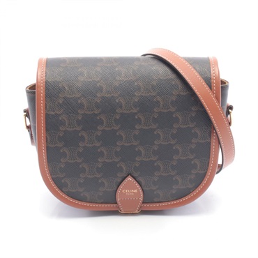 CELINE Folco Medium Triomphe Crossbody Shoulder Bag canvas leather Black Used