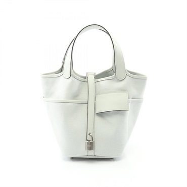 HERMES Picotin Lock PM Cargo tote Handbag K Toile Goeland Swift Gris platine SHW