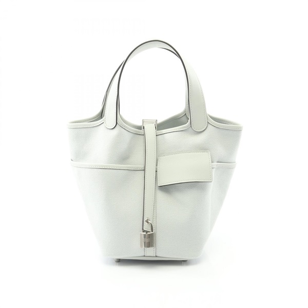 HERMES Picotin Lock PM Cargo tote Handbag K Toile Goeland Swift Gris platine SHW