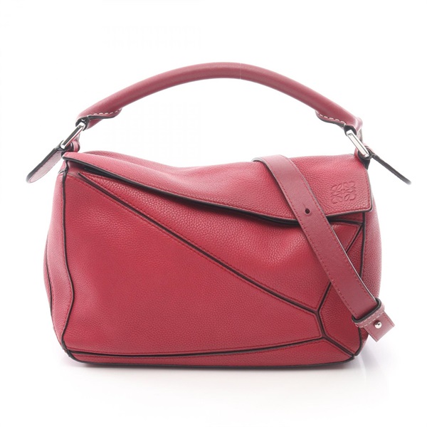 LOEWE PUZZLE BAG SMALL Shoulder Handbag leather Bordeaux Used Women