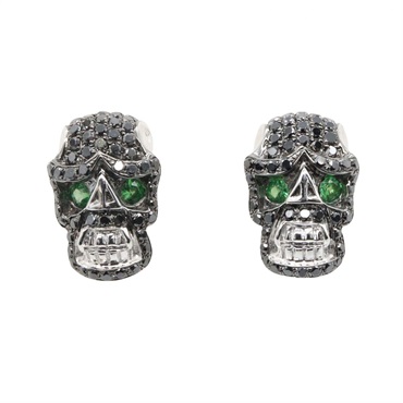 JEWELRY Green Garnet Pierced Earrings 18KWG White Gold Black Diamond Used Women