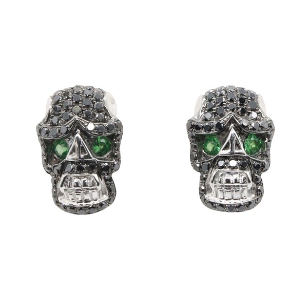 JEWELRY Green Garnet Pierced Earrings 18KWG White Gold Black Diamond Used Women