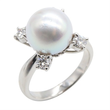 JEWELRY Pearl Diamond Ring Pt900 Platinum White Clear Used Women US size #5.5