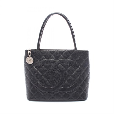 CHANEL Medallion tote hand Bag leather Calfskin Black Used Women SHW