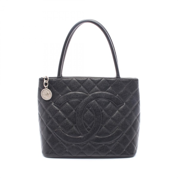 CHANEL Medallion tote hand Bag leather Calfskin Black Used Women SHW