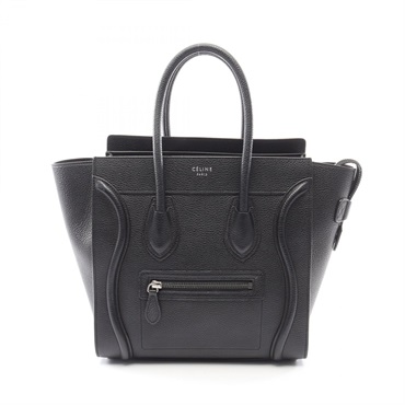 CELINE Luggage micro shopper Tote Bag 167793 leather Black Used Women