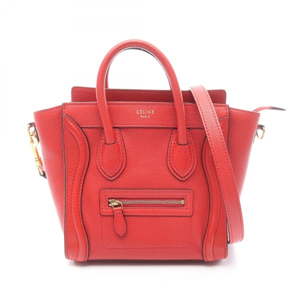CELINE Luggage Nano Shopper Shoulder Handbag 189243 leather Red Used Women