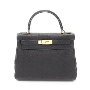 HERMES Kelly 28 Shoulder Handbag Togo leather Black Used Women L GHW