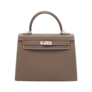 HERMES Kelly 25 shoulder Handbag K Outside stitched Epsom Etoupe Grey Used SHW