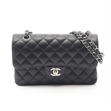 CHANEL Matelasse W flap chain Shoulder Bag leather Black Used Women SHW
