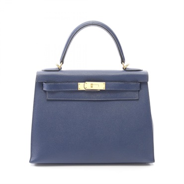 HERMES Kelly 28 shoulder Handbag Z Outside stitched Epsom Blue encre GHW Used