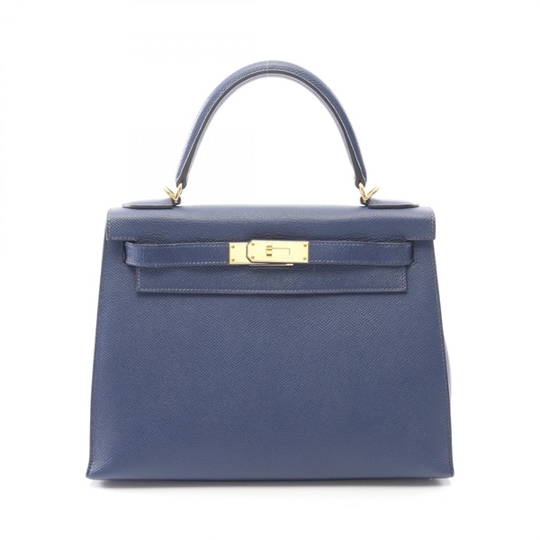 HERMES Kelly 28 shoulder Handbag Z Outside stitched Epsom Blue encre GHW Used
