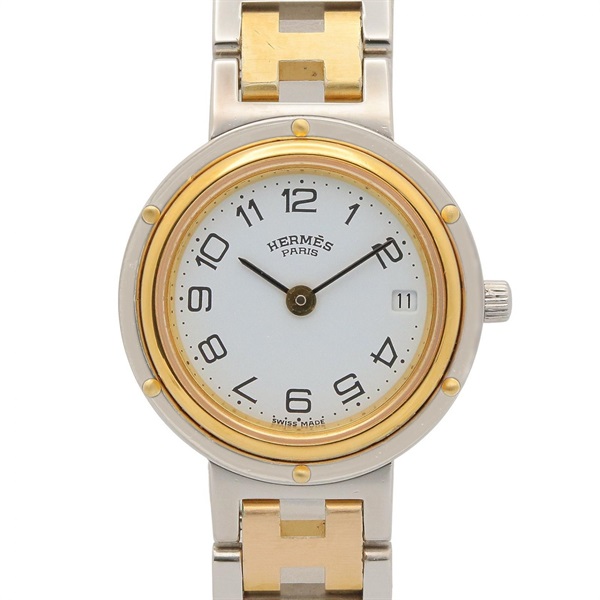 HERMES Clipper Wrist Watch CL2.440 Quartz Gold Plated Stainless Steel Used Women
