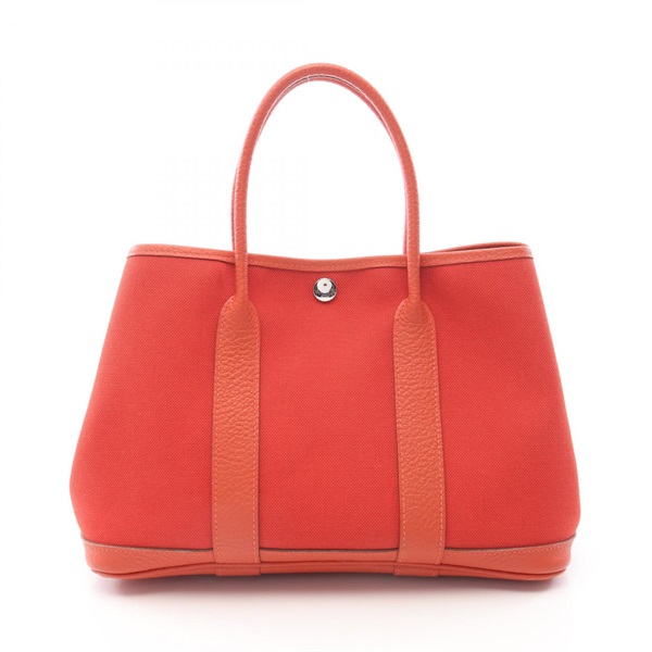HERMES Garden party TPM Tote Handbag canvas Vache Hunter leather Red SHW Used X