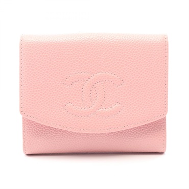 CHANEL COCO Mark Double Sided Wallet Calfskin Pink GHW Used Women CC Logo