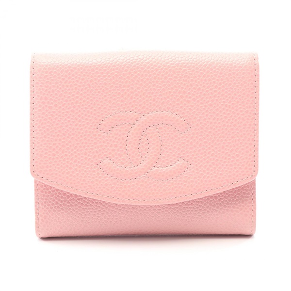 CHANEL COCO Mark Double Sided Wallet Calfskin Pink GHW Used Women CC Logo