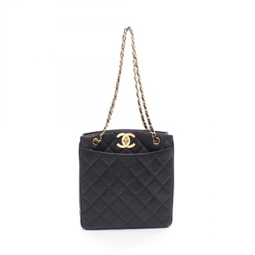 CHANEL Matelasse Chain Tote Shoudler Bag Grained Calfskin leather Black GHW Used
