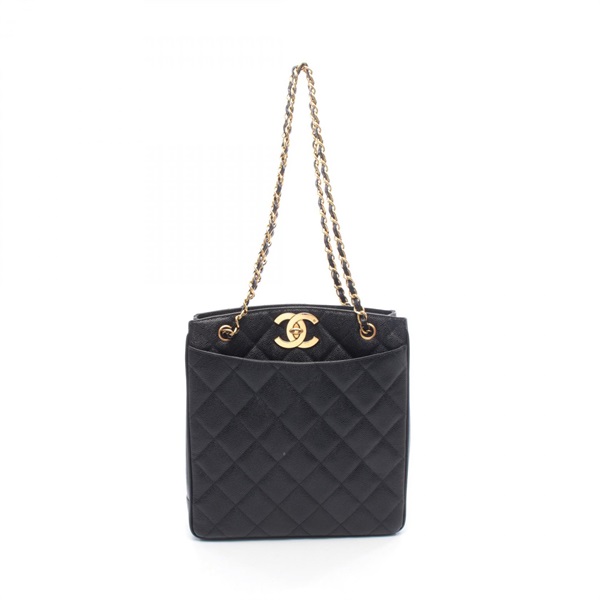 CHANEL Matelasse Chain Tote Shoudler Bag Grained Calfskin leather Black GHW Used