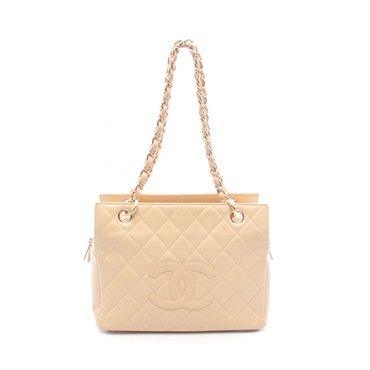 CHANEL Matelasse Chain Shoulder Tote Bag Lambskin leather Beige GHW Used Women