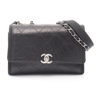 CHANEL Matelasse Chain Shoulder crossbody Bag leather Black Used Women SHW CC
