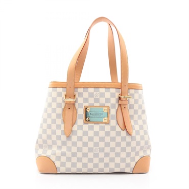 LOUIS VUITTON Hampstead MM Tote shoulder Bag N51206 Damier Azur leather white LV