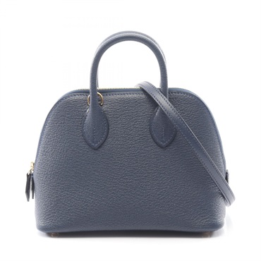 HERMES Bolide 1923 Mini Shoudler Crossbody Handbag Chevre leather Blue navy K