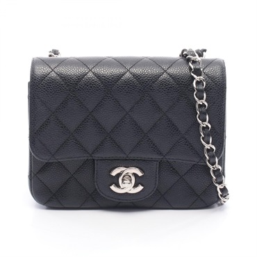 CHANEL Mini Matelasse chain Shoulder crossbody Bag leather Black Used SHW