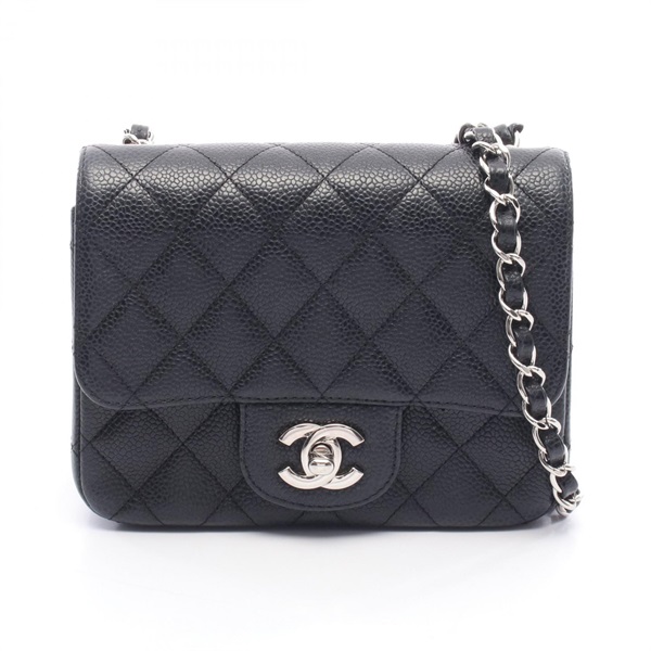 CHANEL Mini Matelasse chain Shoulder crossbody Bag leather Black Used SHW