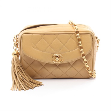 CHANEL Matelasse Diana Flap chain Shoulder Bag Lambskin leather Beige Used GHW