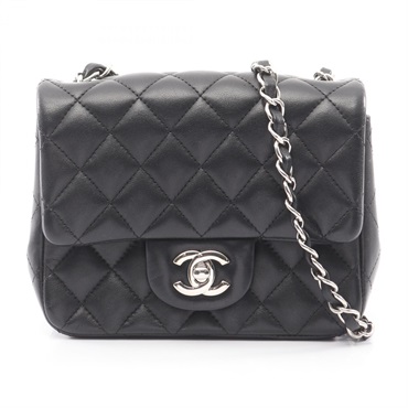 CHANEL Mini Matelasse chain crossbody Shoulder Bag Lambskin Black Used SHW