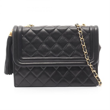 CHANEL Matelasse chain Shoulder Bag tassel Lambskin Black Used Women GHW