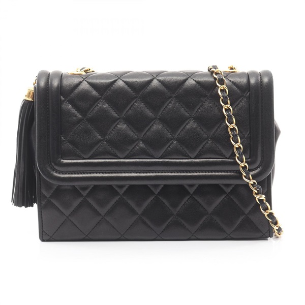 CHANEL Matelasse chain Shoulder Bag tassel Lambskin Black Used Women GHW
