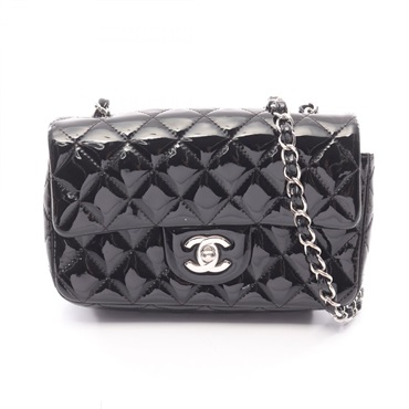 CHANEL Mini Matelasse 20 Chain Shoulder Bag Patent leather Black Used Women SHW