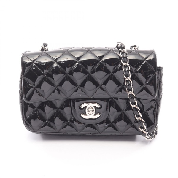 CHANEL Mini Matelasse 20 Chain Shoulder Bag Patent leather Black Used Women SHW