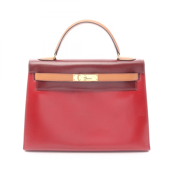 HERMES Kelly 32 Tricolor Handbag Box calf Chamonix leather Rouge Red GHW Used R