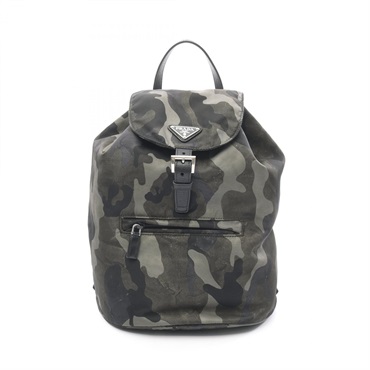 PRADA Triangle Logo Backpack Nylon Saffiano leather Green Multicolor Used mens