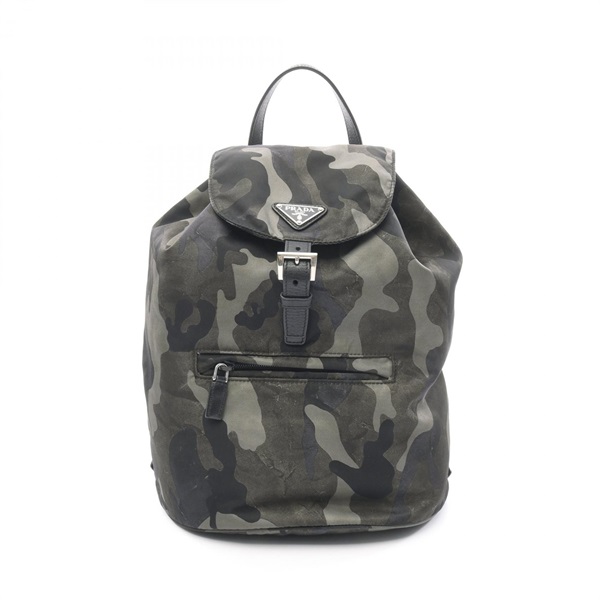 PRADA Triangle Logo Backpack Nylon Saffiano leather Green Multicolor Used mens