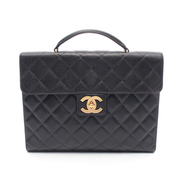 CHANEL Matelasse Briefcase business bag Grained Calfskin leather Black Used GHW