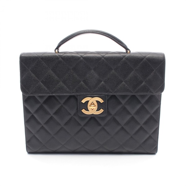CHANEL Matelasse Briefcase business bag Grained Calfskin leather Black Used GHW