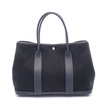HERMES Garden party PM Tote Handbag canvas Country leather Blue nuit SHW Used X
