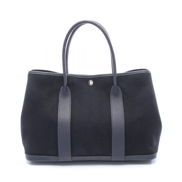 HERMES Garden party PM Tote Handbag canvas Country leather Blue nuit SHW Used X