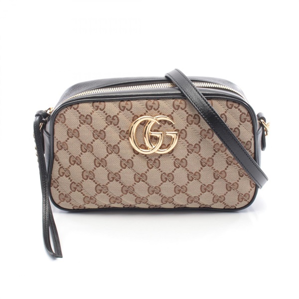 GUCCI GG Marmont Shoulder Crossbody Bag 447632 canvas leather Beige Brown Used