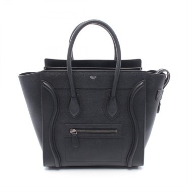 CELINE Luggage Micro Shopper Tote Handbag leather Black Used Women