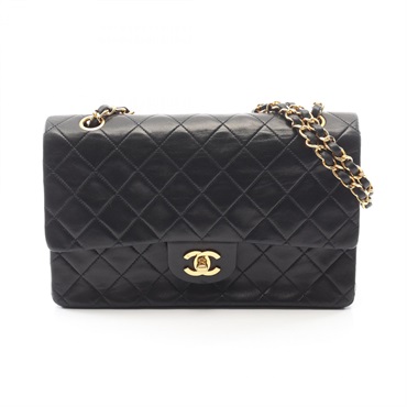 CHANEL Matelasse W flap chain Shoulder Bag Lambskin Black Used Women GHW