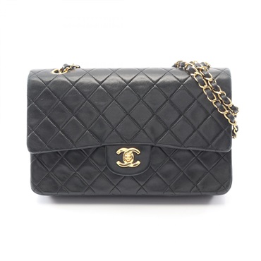 CHANEL Matelasse W flap chain Shoulder Bag Lambski Black Used GHW