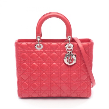 Christian Dior Lady Dior Large Cannage Shoulder Handbag leather Red SHW Used