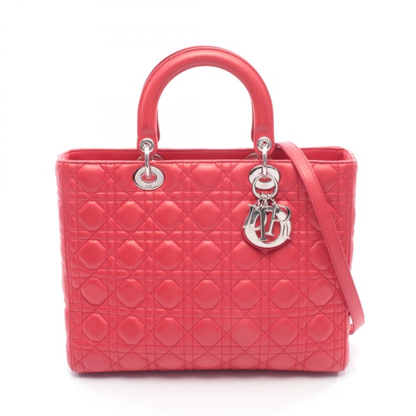Christian Dior Lady Dior Large Cannage Shoulder Handbag leather Red SHW Used