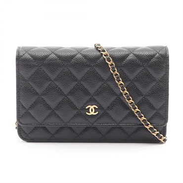 CHANEL Matelasse Chain Shoulder Bag Grained calf leather Black Used Women GHW CC