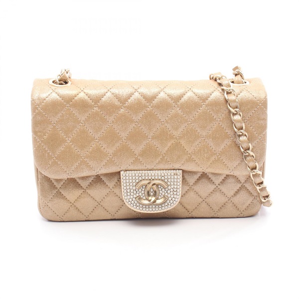 CHANEL Matelasse chain crossbody Shoulder Bag Fabric leather Gold Used Women GHW